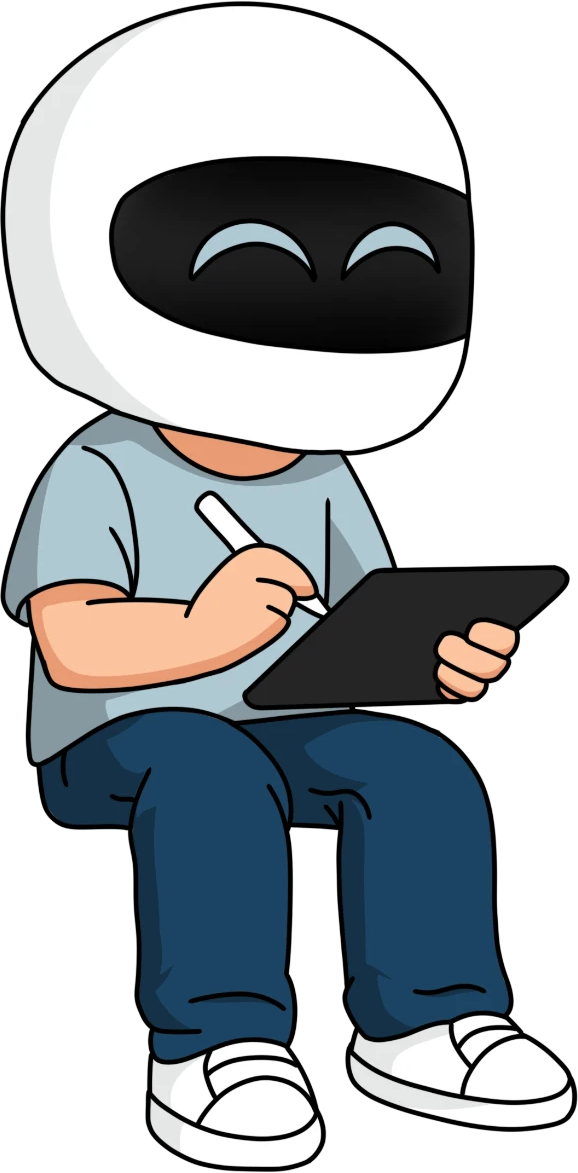 Mascotte mlgstudio dessinant sur une tablette